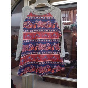 Chances R Womens Boho Long Sleeve T-Shirt Large Gray with Print